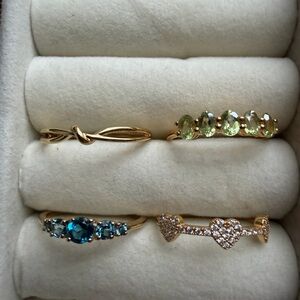 Bundle of 4 Gold and Gemstone Size 7 Ring Set